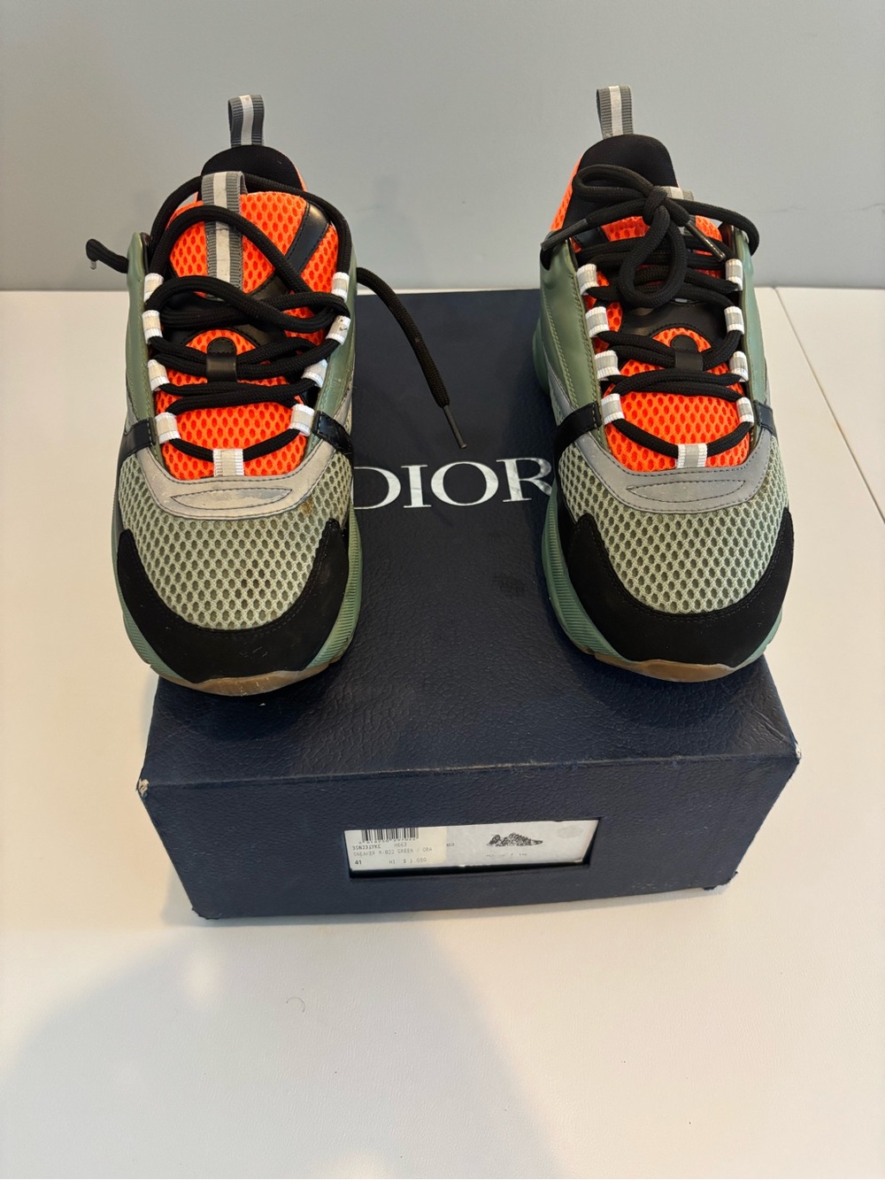 Dior Homme Men's Multicolor Mesh & Suede Sneakers Green, Orange, Black